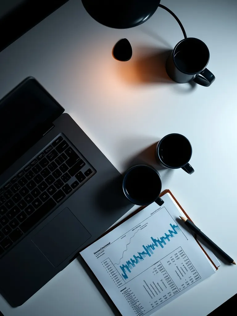 A high-contrast professional overhead shot of a clean desk w